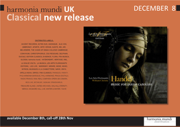 Harmonia Mundi UK DECEMBER 8 Classical New Release
