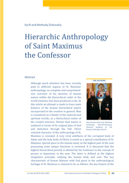 Hierarchic Anthropology of Saint Maximus the Confessor