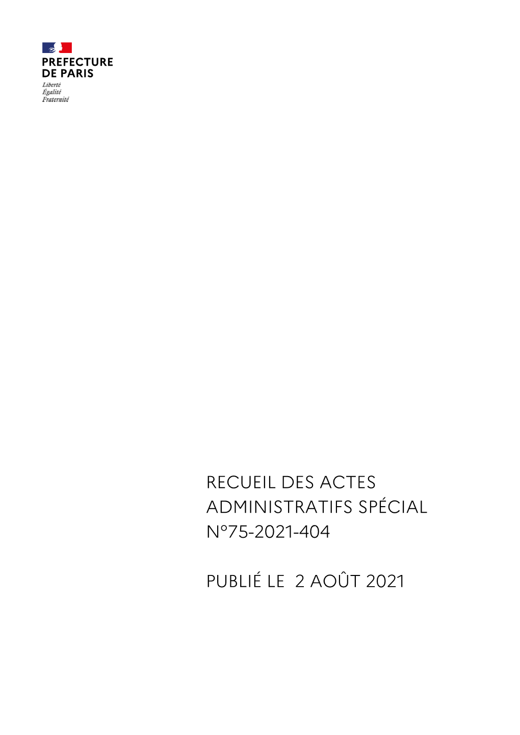 Recueil Des Actes Administratifs Spécial N°75-2021-404