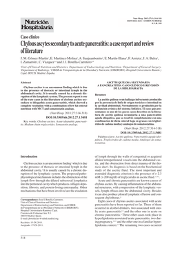 Chylous Ascytes Secondary to Acute Pancreatitis: a Case Report and Review of Literature J