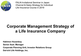 Corporate Management Strategy of a Life Insurance Company
