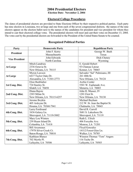 2004 Presidential Electors Election Date: November 2, 2004