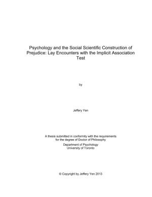 Psychology and the Social Scientific Construction of Prejudice: Lay Encounters with the Implicit Association Test