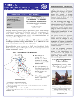 KIRKUK IOM Displacement Assessments GOVERNORATE PROFILE JULY 2009