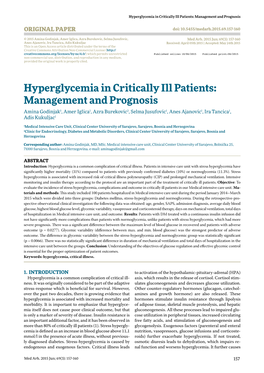Hyperglycemia in Critically Ill Patients: Management and Prognosis