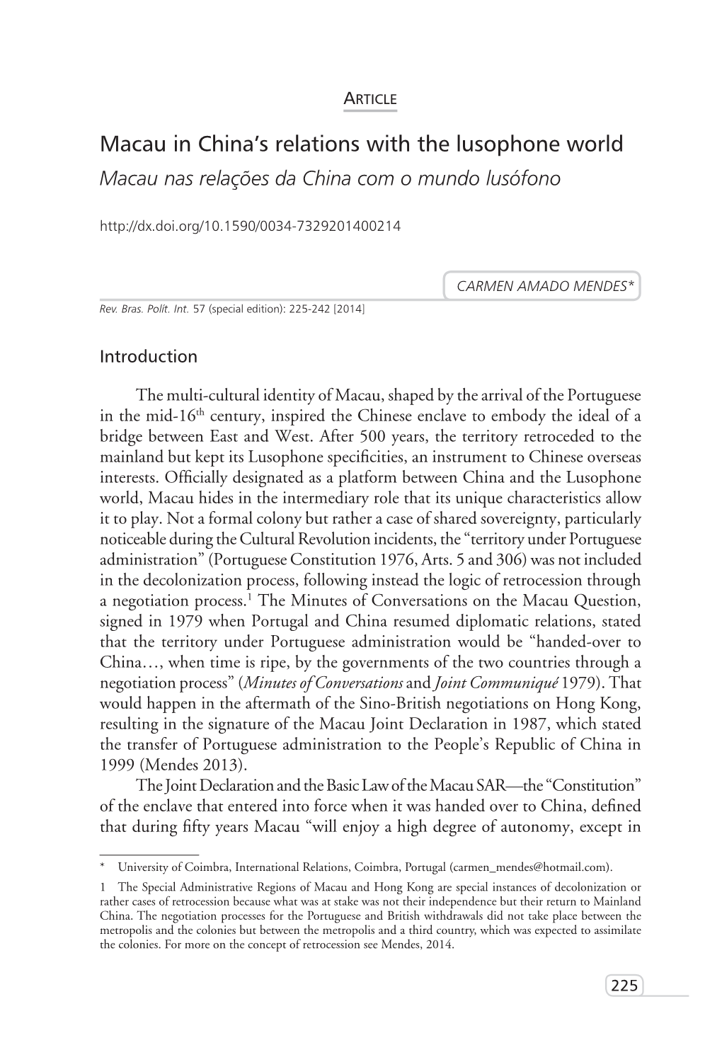 Macau in China's Relations with the Lusophone World