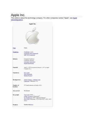 Apple Inc. This Article Is About the Technology Company