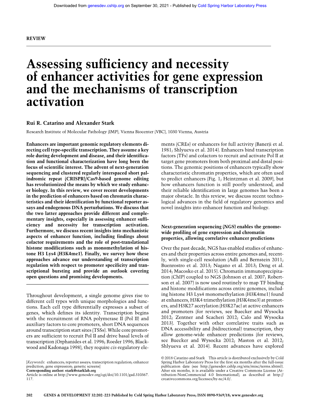 Assessing Sufficiency and Necessity of Enhancer Activities for Gene Expression and the Mechanisms of Transcription Activation