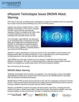 Emazzanti Technologies Issues DROWN Attack Warning