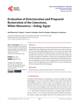 Evaluation of Deterioration and Proposed Restoration of the Limestone, White Monastery—Sohag, Egypt