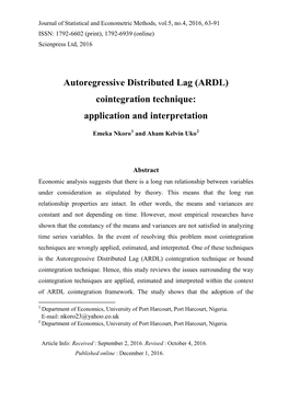 Autoregressive Distributed Lag (ARDL) Cointegration Technique: Application and Interpretation