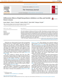 Differential Effects of Lipid Biosynthesis Inhibitors on Zika and Semliki Forest Viruses