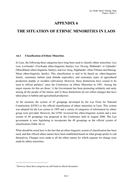 Appendix 6 the Situation of Ethnic Minorities in Laos