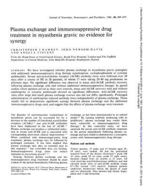 Plasma Exchange and Immunosuppressive Drug Treatment in Myasthenia Gravis: No Evidence for Synergy