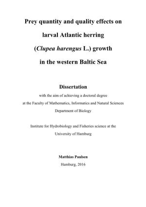 Prey Quantity and Quality Effects on Larval Atlantic Herring (Clupea Harengus L.) Growth in the Western Baltic