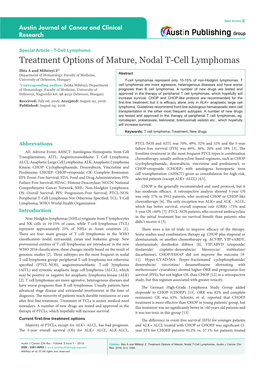 Treatment Options of Mature, Nodal T-Cell Lymphomas
