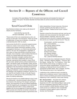 Section D — Reports of the Officers and Council Committees