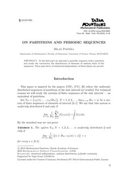 ON PARTITIONS and PERIODIC SEQUENCES Introduction
