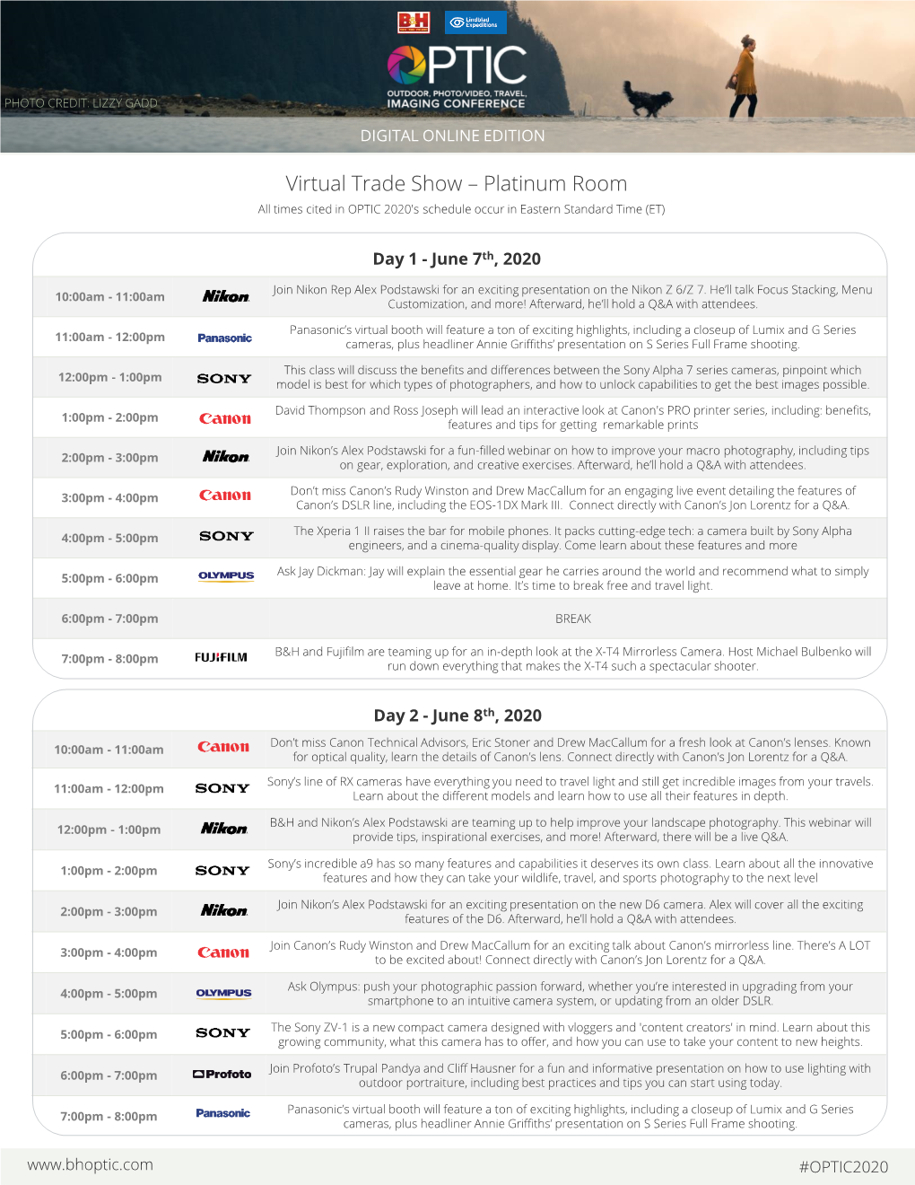 Virtual Trade Show – Platinum Room All Times Cited in OPTIC 2020'S Schedule Occur in Eastern Standard Time (ET)