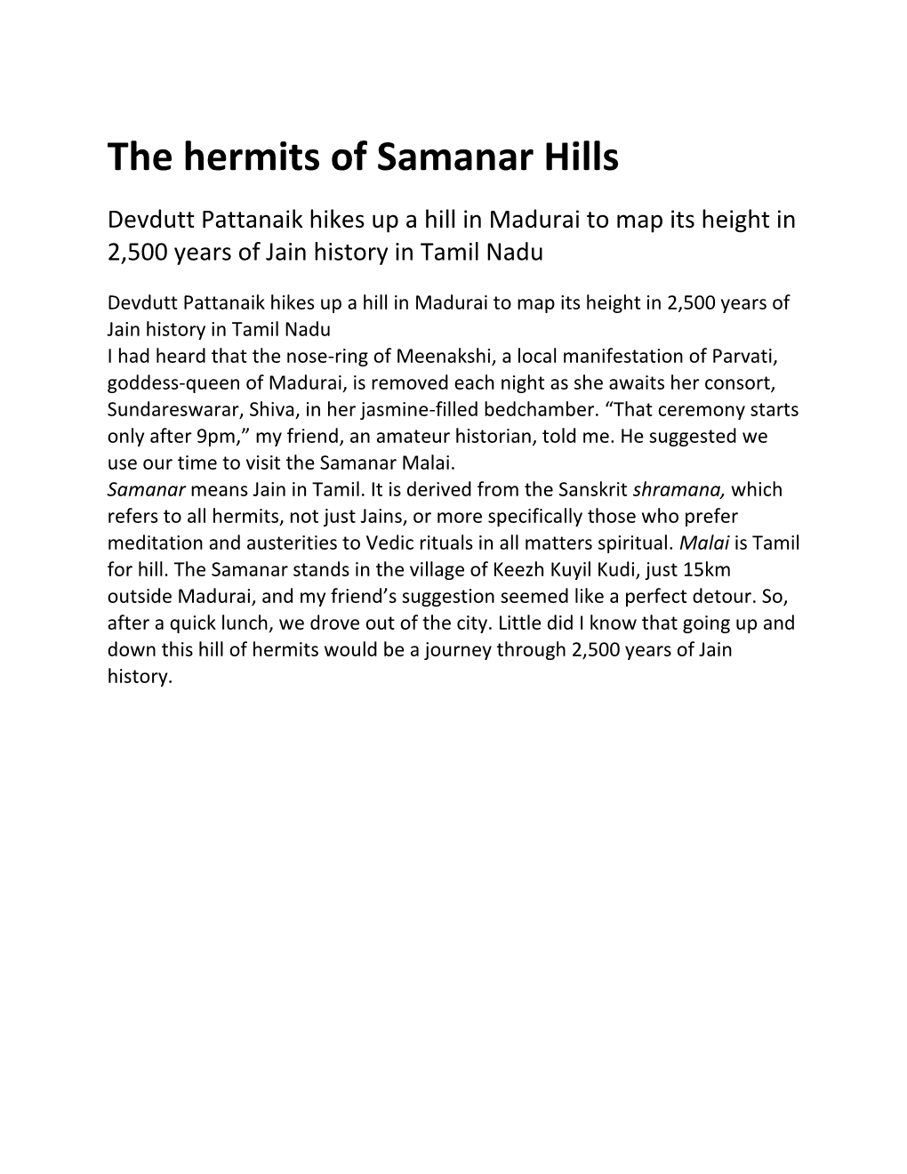 The Hermits of Samanar Hills