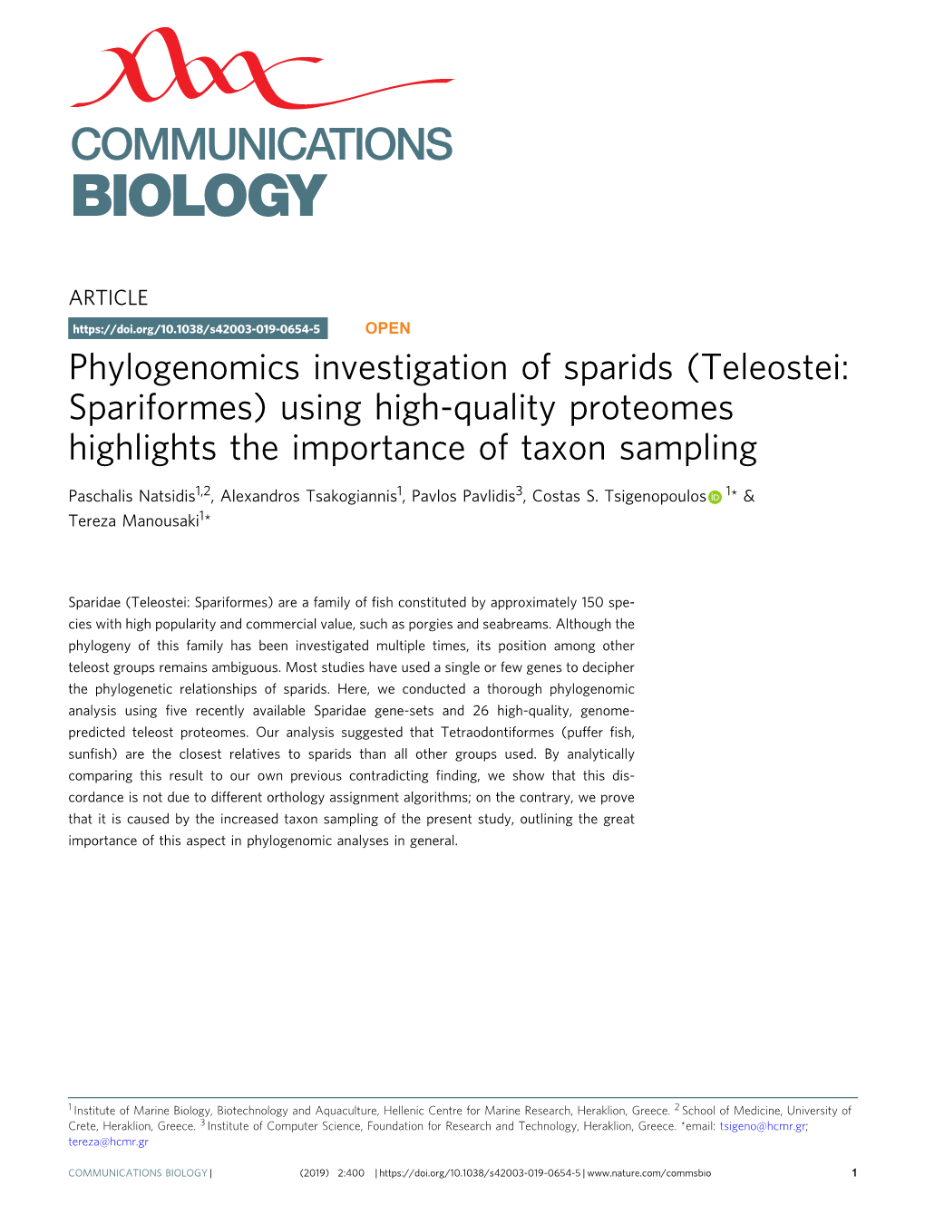 Phylogenomics Investigation of Sparids (Teleostei: Spariformes) Using High-Quality Proteomes Highlights the Importance of Taxon Sampling