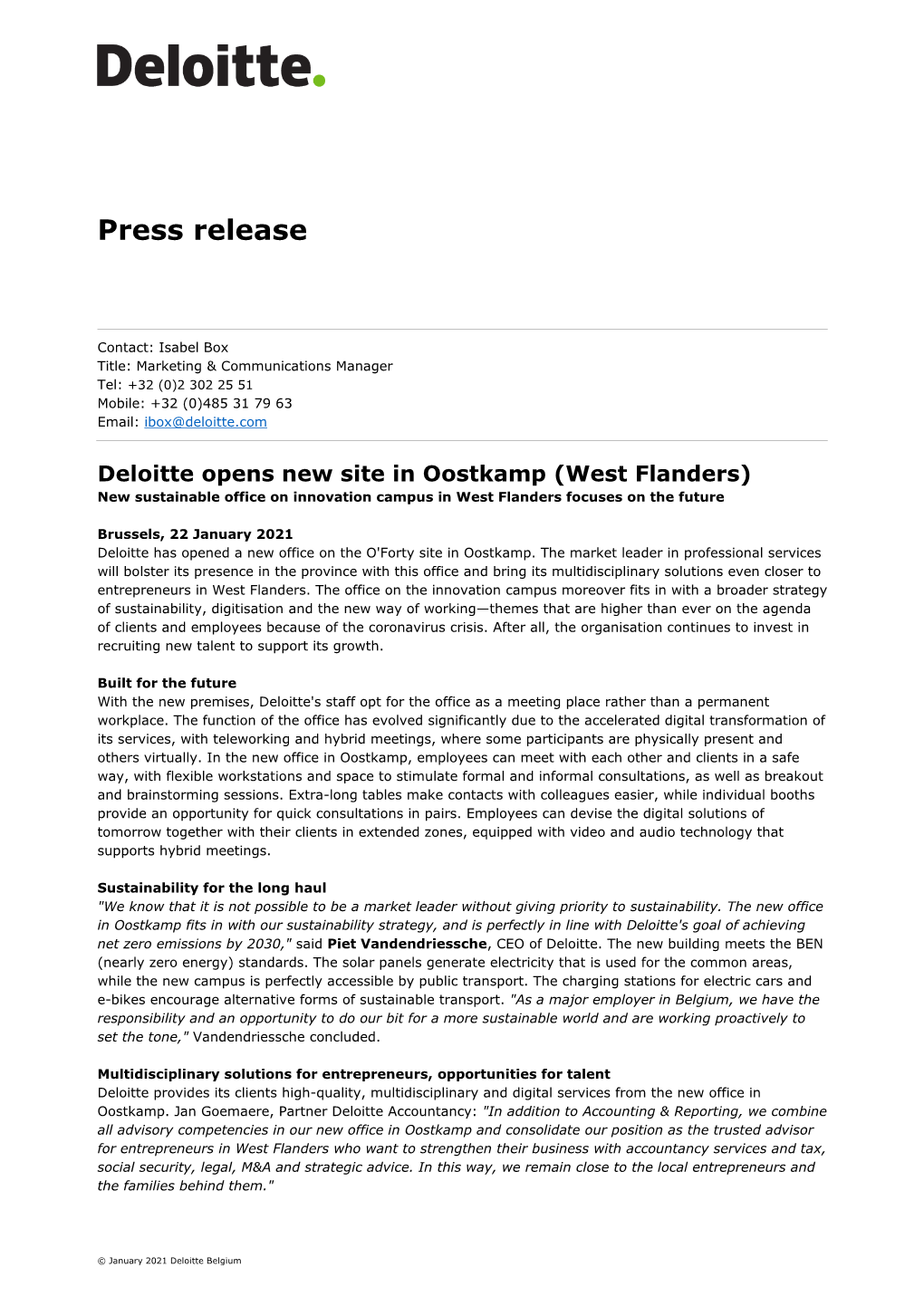 Deloitte Oostkamp Office | Press Release (EN)