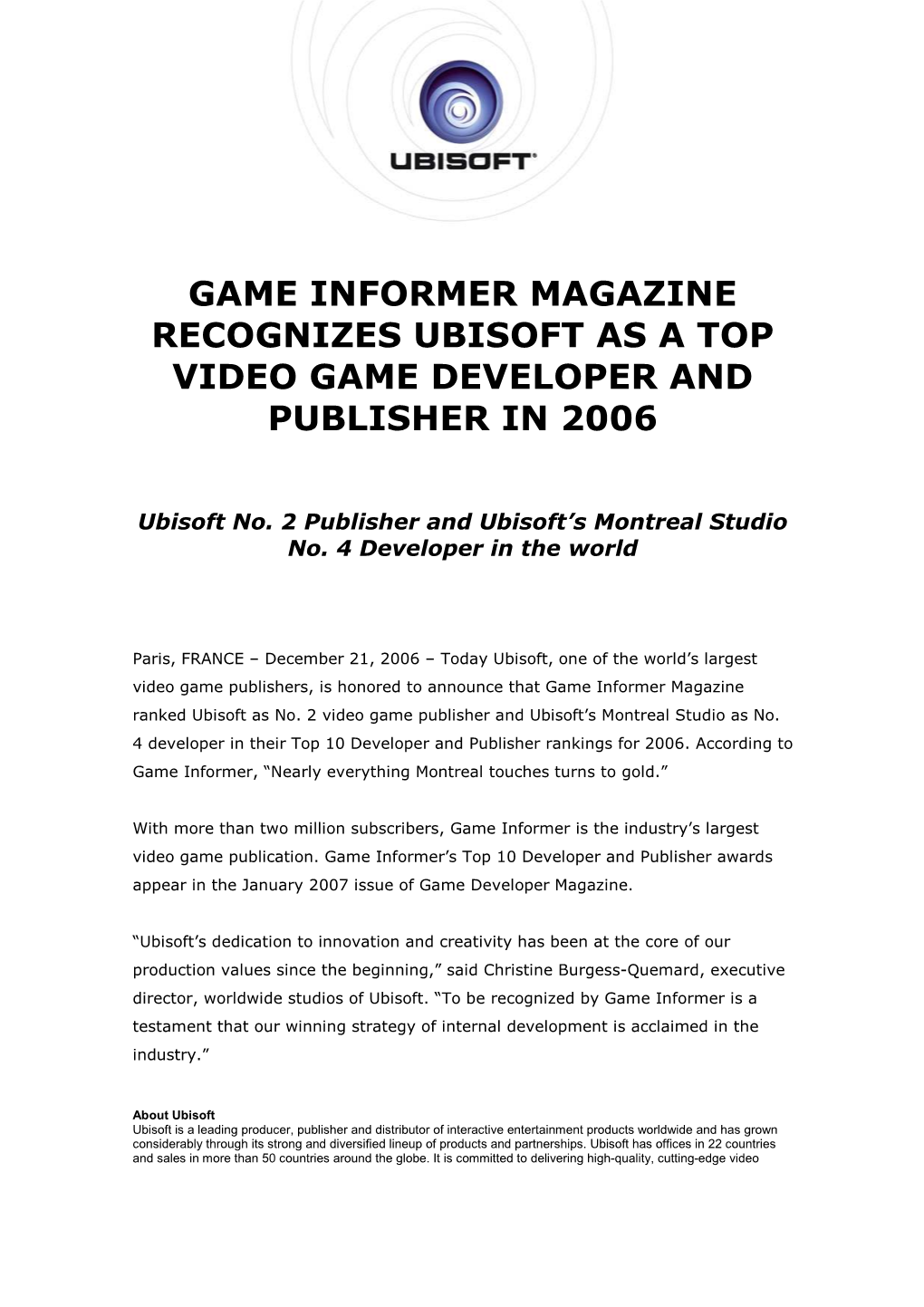 Ubisoft Game Informer Awards