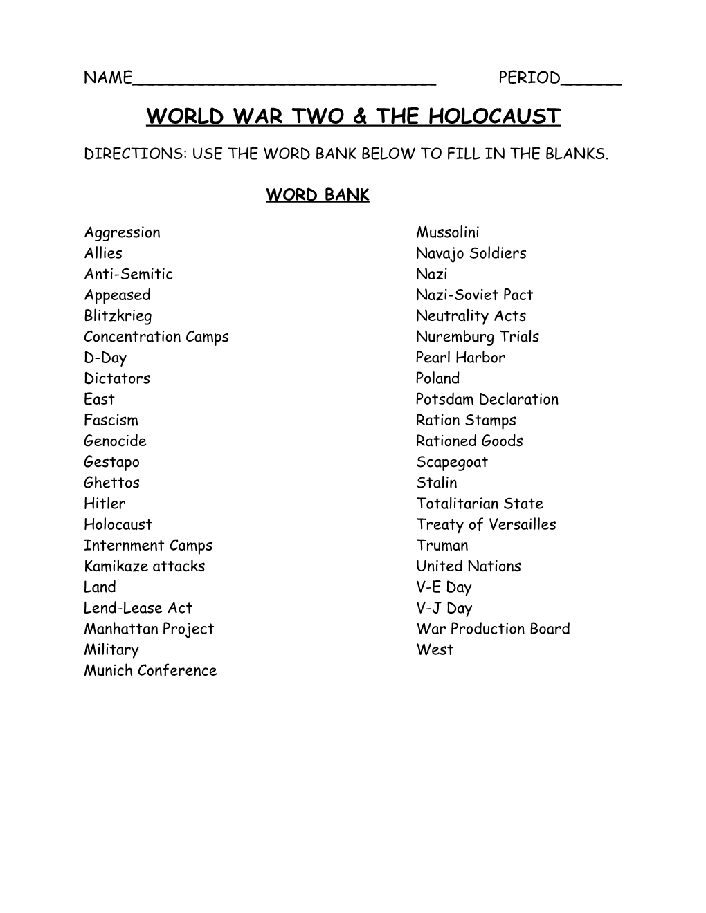 World War Two & the Holocaust