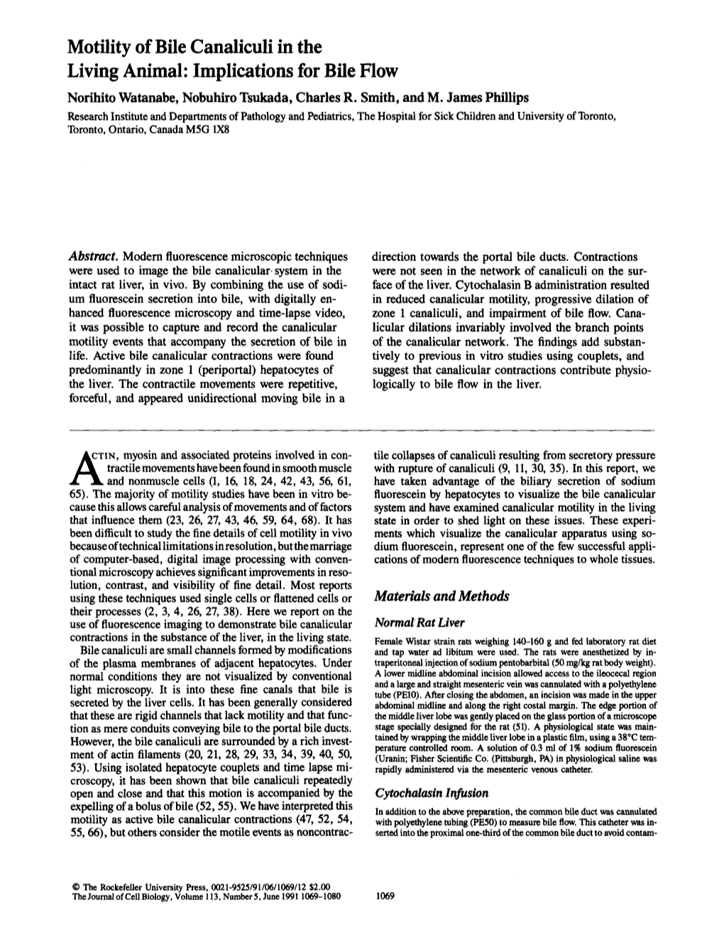 Motility of Bile Canaliculi in the Living Animal: Implications for Bile Flow Norihito Watanabe, Nobuhiro Tsukada, Charles R