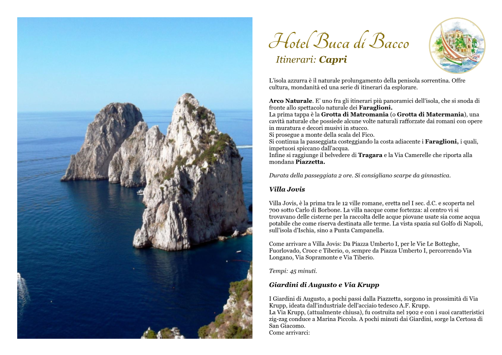 Hotel Buca Di Bacco Itinerari: Capri