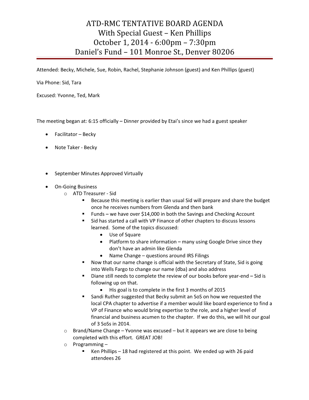 Astd-Rmc Tentative Board Agenda - March 17, 2014