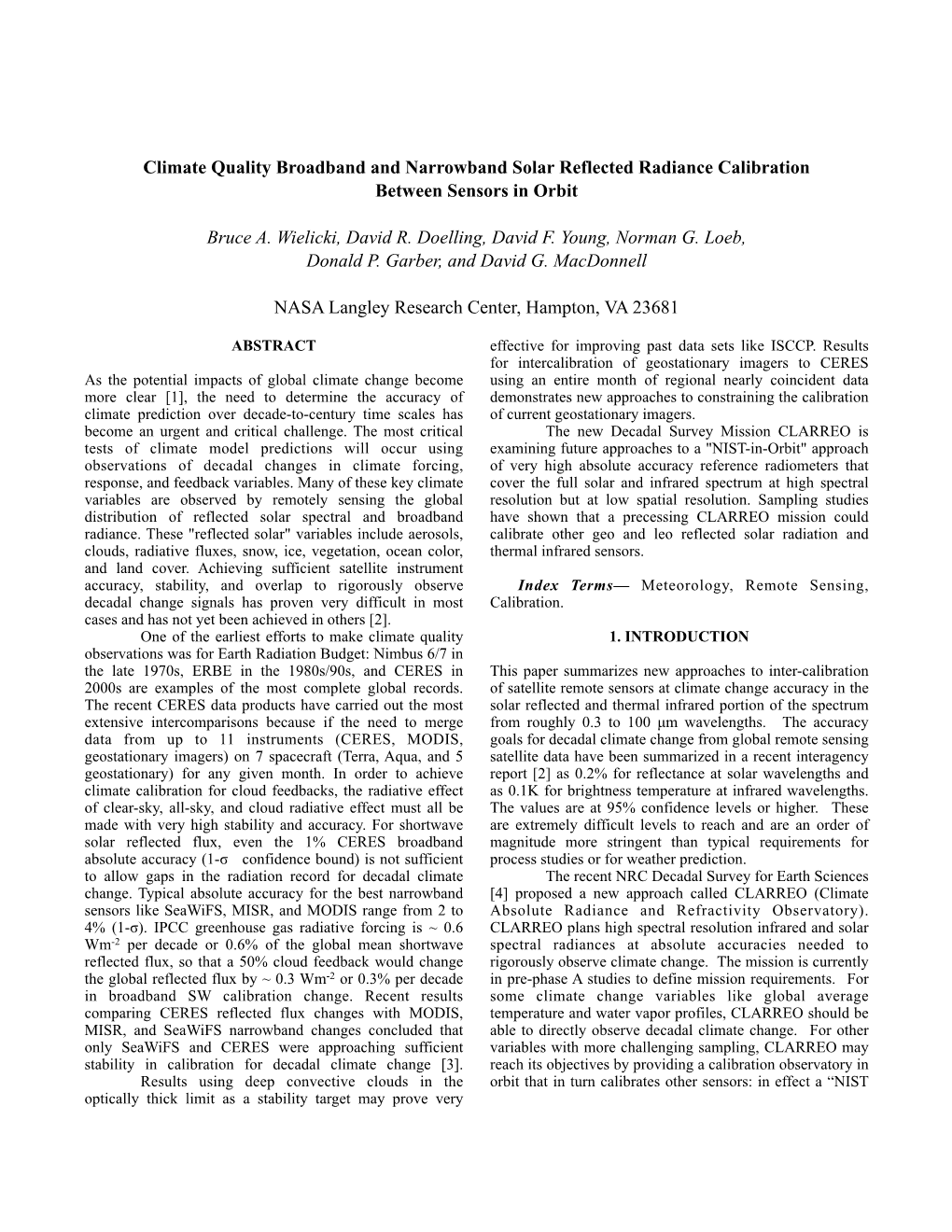 Climate Quality Broadband and Narrowband Solar Reflected Radiance Calibration Between Sensors in Orbit