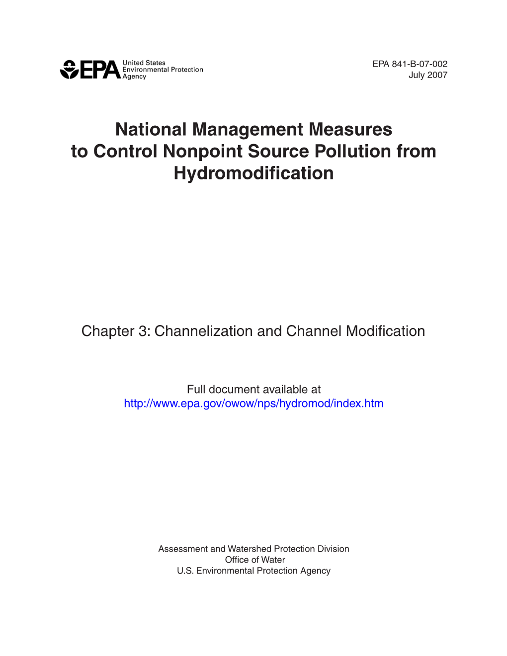 National Management Measures to Control Nonpoint Source Pollution from Hydromodification