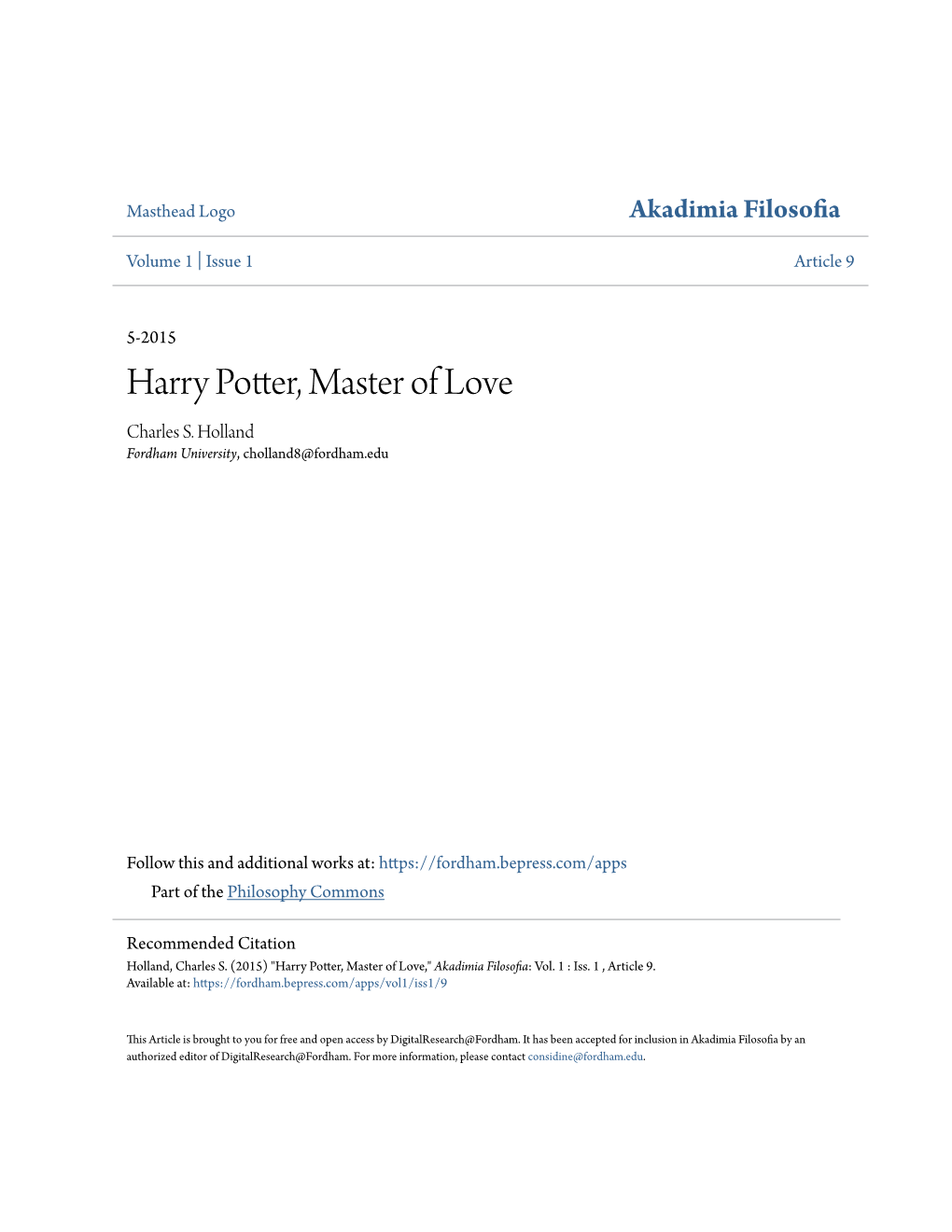 Harry Potter, Master of Love Charles S
