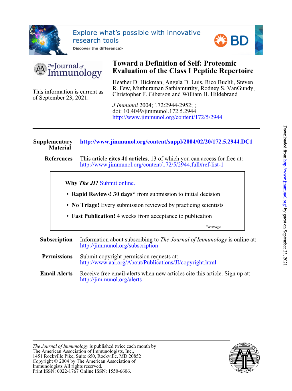 Evaluation of the Class I Peptide Repertoire Toward a Definition Of