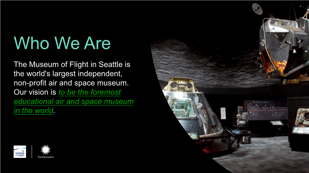 Who We Are the Museum of Flight in Seattle Is the World's Largest Independent, Non-Profit Air and Space Museum