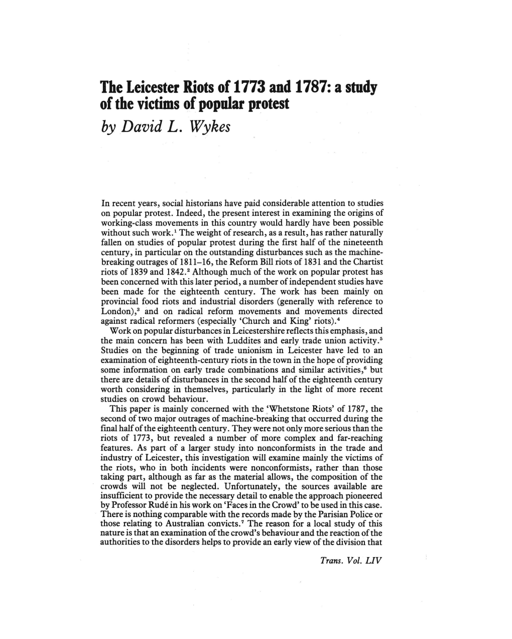 The Leicestershire Riots of 1773 and 1787