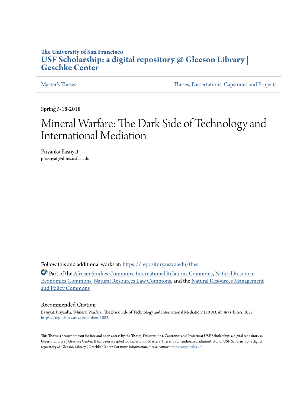 Mineral Warfare: the Dark Side of Technology and International Mediation