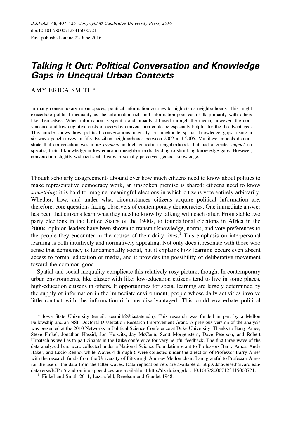 Talking It Out: Political Conversation and Knowledge Gaps in Unequal Urban Contexts