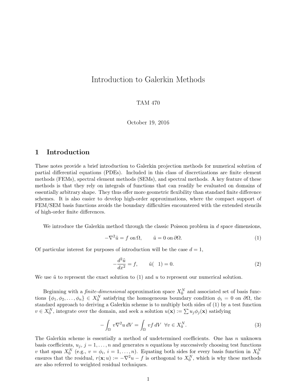 Introduction to Galerkin Methods