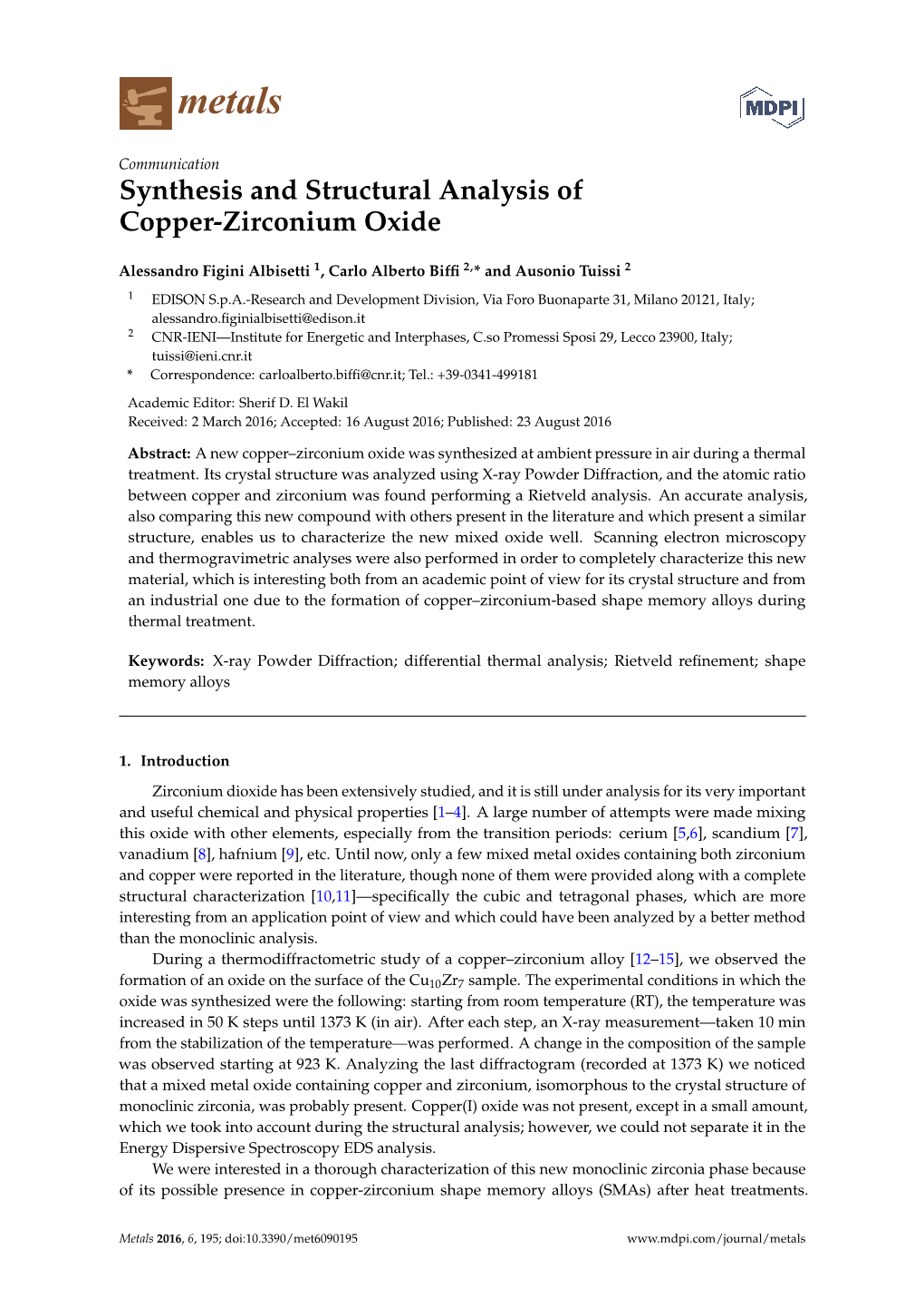 Synthesis and Structural Analysis of Copper-Zirconium Oxide