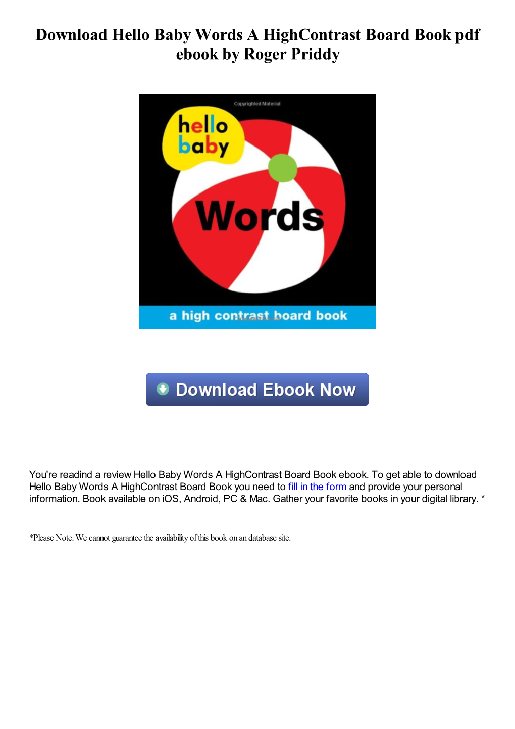Download Hello Baby Words a Highcontrast Board Book Pdf Ebook by Roger Priddy