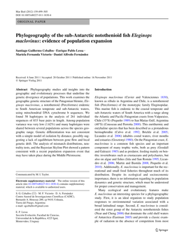 Phylogeography of the Sub-Antarctic Notothenioid Wsh Eleginops Maclovinus: Evidence of Population Expansion
