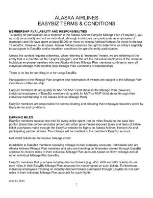 Alaska Airlines Easybiz Terms & Conditions