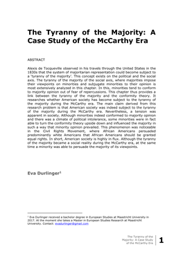 The Tyranny of the Majority: a Case Study of the Mccarthy Era 1 1