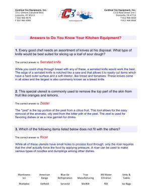 Answers to Do You Know Your Kitchen Equipment?