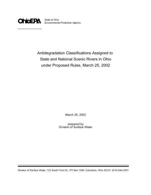 Antidegradation Classifications Assigned to State and National Scenic Rivers in Ohio Under Proposed Rules, March 25, 2002