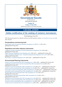 Government Gazette of the STATE of NEW SOUTH WALES Number 59 Friday, 17 June 2011 Published Under Authority by Government Advertising