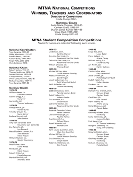 MTNA Student Composition Competitions Teacher(S) Names Are Indented Following Each Winner