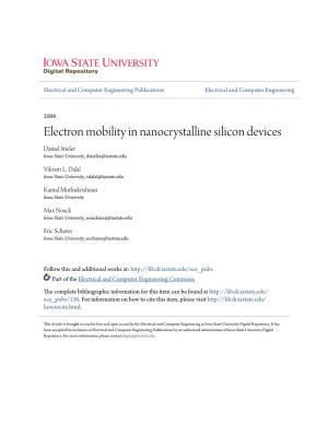 Electron Mobility in Nanocrystalline Silicon Devices Daniel Stieler Iowa State University, Dstieler@Iastate.Edu